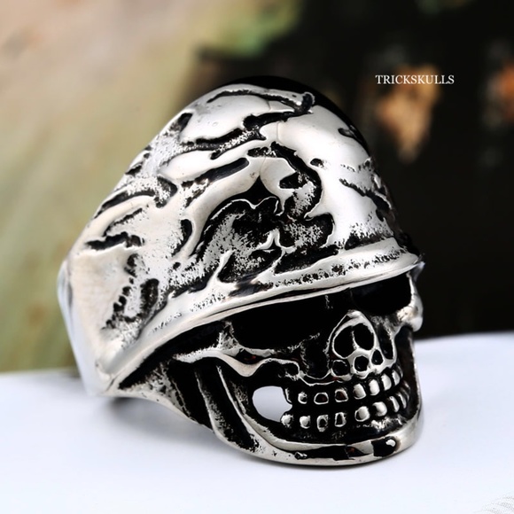 Soldier Skull Camo Helmet Military 316 Stainless Steel Ring Sizes 7 8 9 10 - Picture 4 of 7